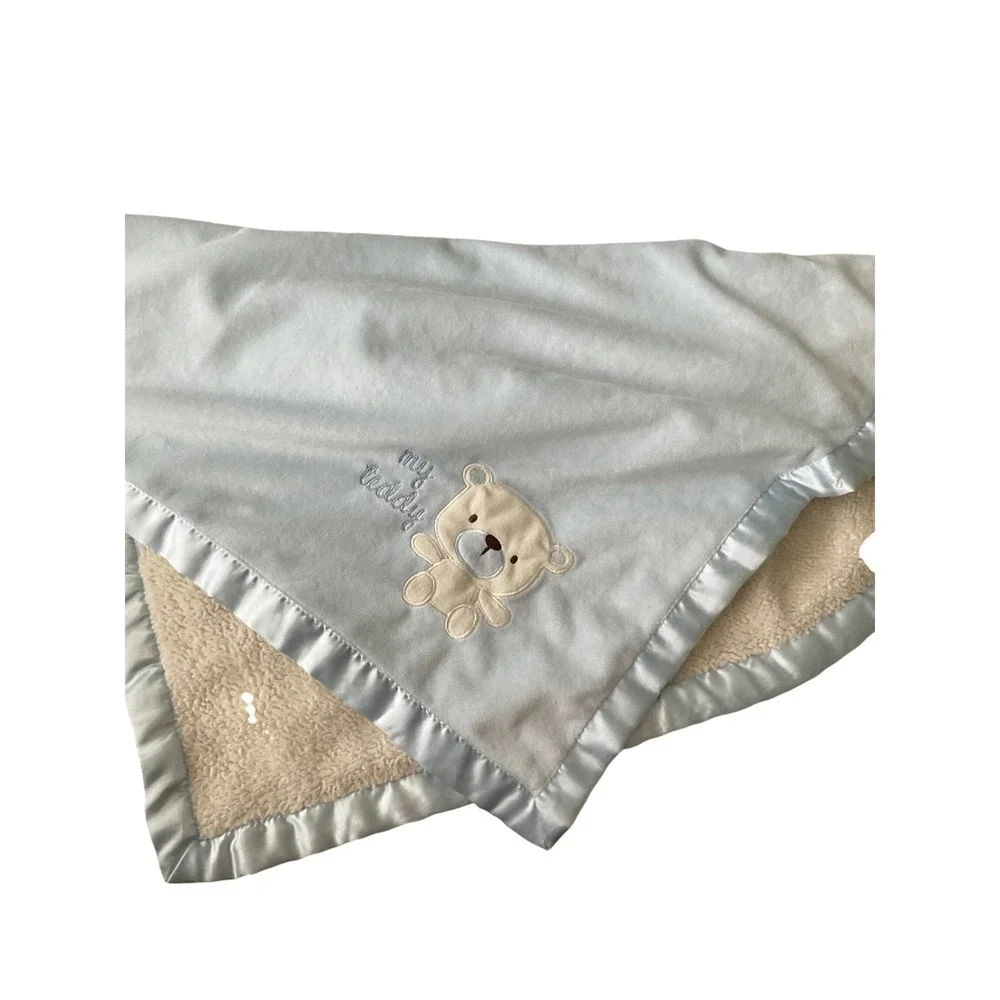 Kyle & Deena Baby‎ Blanket Blue Teddy Bear Satin Trim Sherpa Soft 30x30